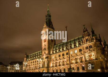 Hamburg town hall illuminated at night Stock Photo