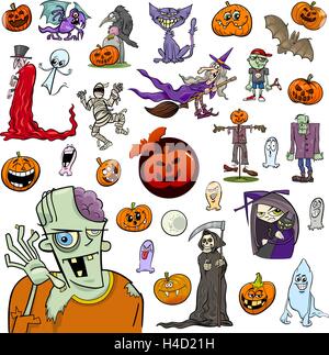 Cartoon Illustration of Halloween Holiday Themes and Design Elements Set Stock Vector