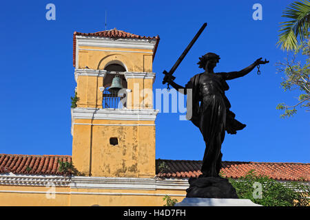 Republic Colombia, Departament Bolivar, city Mompos, Mompox, statue the Simon Bolivar, city hall, Convento de San Carlos, detail, Stock Photo