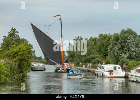 Sailboat on River Ant, Turf Fen, Barton Turf, Norfolk, England Stock Photo