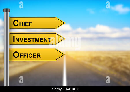 CIO or Chief investment officer words on yellow road sign with blurred background Stock Photo