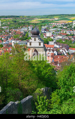 Germany, Baden-Wurttemberg, Lord's mountain, view from the observation tower on the Schlossberg on the collegiate church St. Marien, Lord's mountain and in the Korngäu, Stock Photo