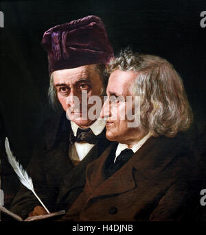 Double portrait of the brothers Jacob and Wilhelm Grimm 1855 Elisabeth Jerichau-Baumann1818 - 1881 painter German Germany  (die Brüder Grimm or die Gebrüder Grimm) Stock Photo