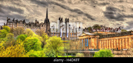 View of New College and the National Gallery of Scotland in Edinburgh Stock Photo