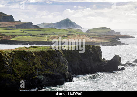 View of Skellig Rocks and cliffs from Valentia Island, Ring of Kerry, Ireland Stock Photo