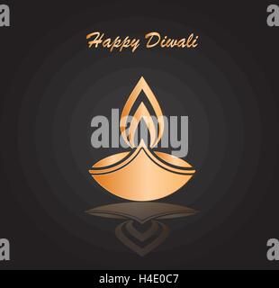 happy diwali traditional festive lamp symbol golden color on dark background vector illustration Stock Vector