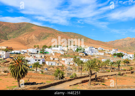 View of volcanic mountains and Pajara village in countryside landscape of Fuerteventura, Canary Islands, Spain Stock Photo