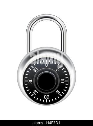 A realistic metal combination lock isolated on white illustration. Vector EPS 10 available. Stock Vector