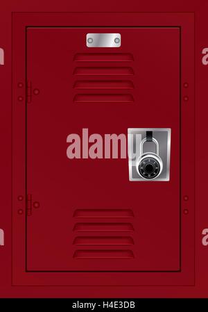 A door to a red metal locker with a combination lock. Vector EPS 10 available. Stock Vector