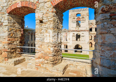Tower of Krzyztopor castle framed in brick arch, Ujazd, Poland Stock Photo