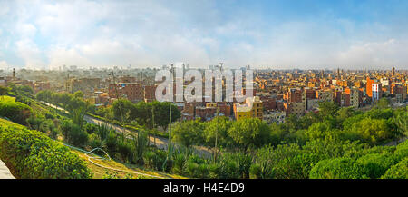 The famous Al-Azhar park located on the hilly area, so it overlooks almost all the city of Cairo, Egypt. Stock Photo