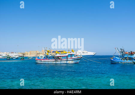 The fishing boats moored in port, Hurghada, Egypt. Stock Photo