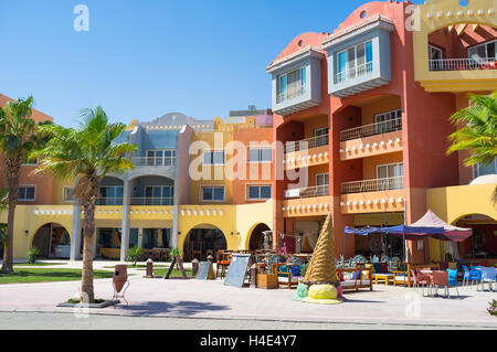 The cozy outdoor cafe in the modern Marina of Hurghada, Egypt. Stock Photo