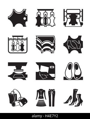 Production of leather clothes and shoes - vector illustration Stock Vector