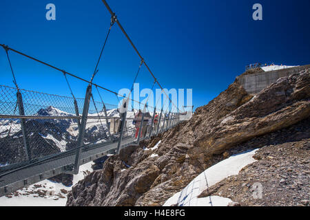 The Europe's highest suspension bridge on Mount Titlis in Switzerland. Stock Photo