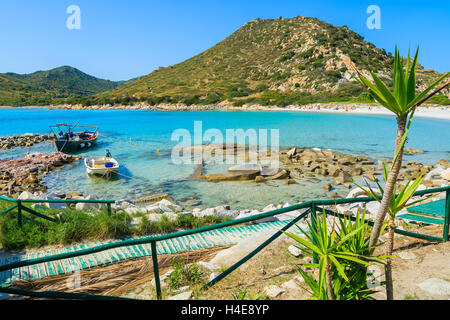 Path along a beach at Punta Molentis bay, Sardinia island, Italy Stock Photo