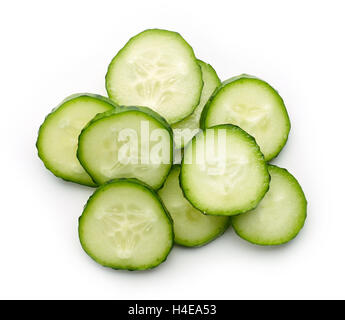 Fresh cucumber slices isolated on white background, top view Stock Photo