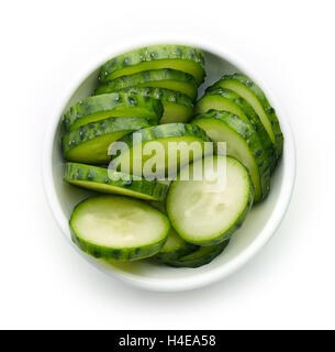 Bowl of fresh cucumber slices, top view Stock Photo