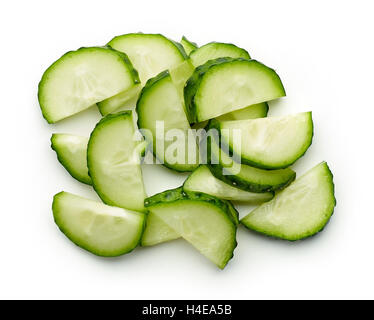 Fresh cucumber slices isolated on white background, top view Stock Photo