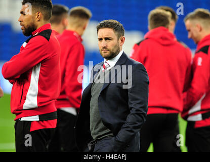 Bristol City head coach Lee Johnson before the Sky Bet Championship match at The Cardiff City Stadium. Stock Photo