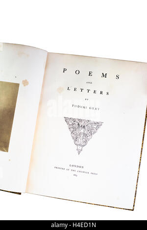 Antique book: Poems and Letters by Thomas Gray, 1863, in university library Stock Photo