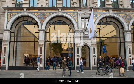 The exterior of the Apple store on Regent Street, London, which has reopened to the public. Stock Photo