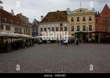 A Sunday morning finds Town Square comfortably uncrowded, Old Town Tallinn, Estonia. Stock Photo