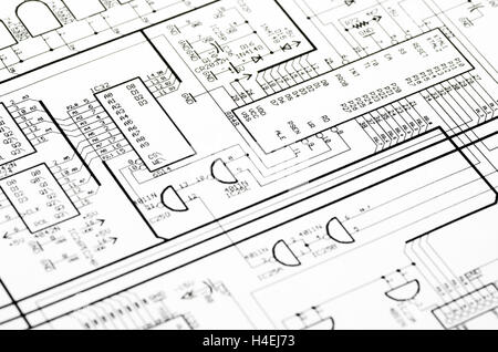 Detailed technical drawing with a lot of calculations. Stock Photo