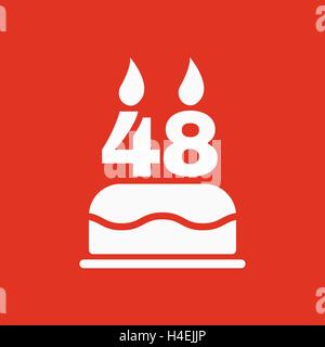 The birthday cake with candles in the form of number 48 icon. Birthday symbol. Flat Stock Vector