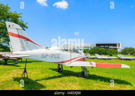 KRAKOW MUSEUM OF AVIATION, POLAND - JUL 27, 2014: military training aircraft on exhibition in outdoor museum of aviation history in Krakow, Poland. In summer often airshows take place here. Stock Photo