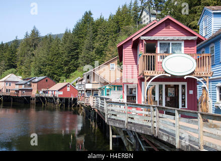 The historic Creek Street in Ketchikan town (Alaska). Stock Photo