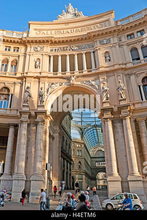 Galleria Umberto I is cross-shaped public shopping center with a glass dome, the main entrance located  on Via San Carlo, Naples Stock Photo