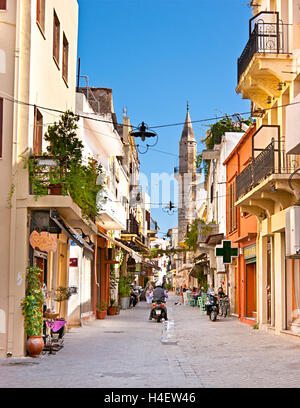 Chatzimichali Daliani is narrow pedestrianized street in the old Muslim neighborhood of Splantzia, Chania Crete Greece Stock Photo