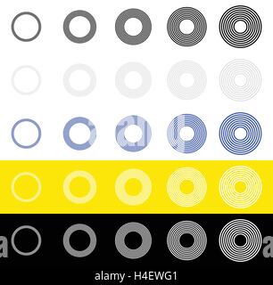 Concentric circles, rings in sequence . Abstract radial, circular elements. Stock Vector