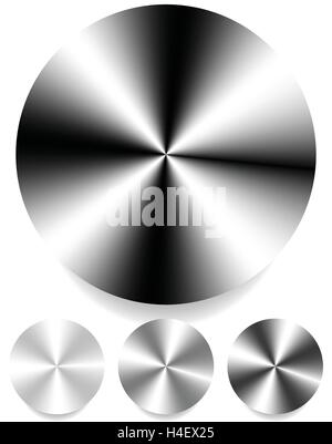 Metallic monochrome circle plates, sheets. 4 level of brightness Stock Vector