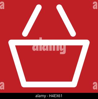 Shopping cart symbol, shopping cart icon. Outline icon of shopping over red. Stock Vector
