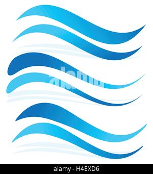 Wavy lines as water elements. Dynamic undulating, billowy blue lines Stock Vector