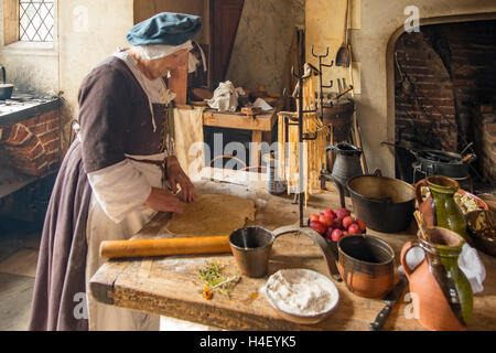 Tudor Cook in Kentwell Hall, Long Melford, Suffolk, England Stock Photo