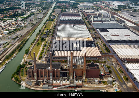 Aerial view, Volkswagen factory with heating plant VW Südstraße, Lower Saxony, Germany Stock Photo