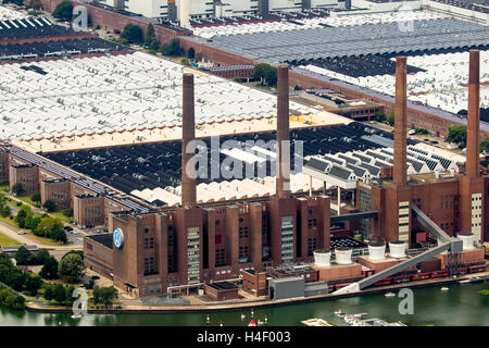 Aerial view, Volkswagen factory with heating plant VW Südstraße, Lower Saxony, Germany Stock Photo