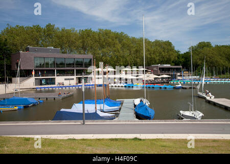 Aaseeterrassen, restaurant, harbour, Aasee Lake, Muenster, Muensterland, North Rhine-Westfalia, Germany, Europa Stock Photo