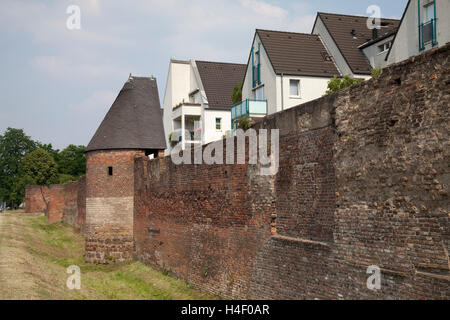 Old city walls, modern homes, inner harbour, Duisburg, Ruhrgebiet region, North Rhine-Westphalia Stock Photo