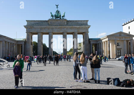 view of the Brandenburg gate from the Pariser Platz in Berlin Stock Photo