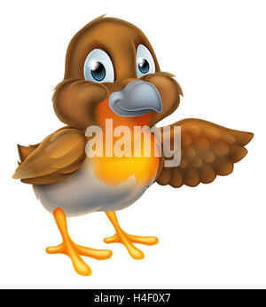 A cartoon Christmas robin bird character pointing with their wing Stock Photo