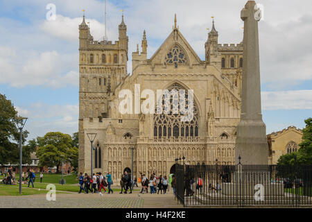 Exeter, Devon, England, UK - 30 September 2016:Unidentified people walk in front of  Exeter Cathedral. Stock Photo