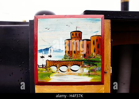 Castles painting on door of narrowboat Stock Photo