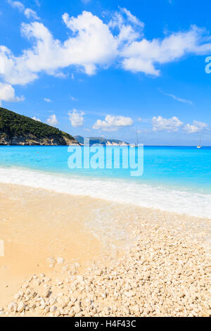 Myrtos beach with blue bay on Kefalonia Island, Greece Stock Photo - Alamy