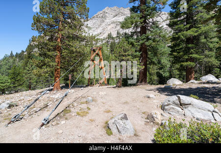 Suspension bridge on John Muir Trail, Sierra Nevada mountains, California, United States of America, North America Stock Photo