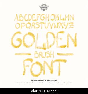paintbrush style alphabet letters isolated on white background. vector golden brush font type. watercolor calligraphy character Stock Vector