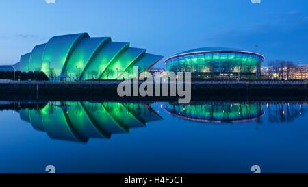 A colour rendition of the famous SECC and SSE hydro lit at night Stock Photo